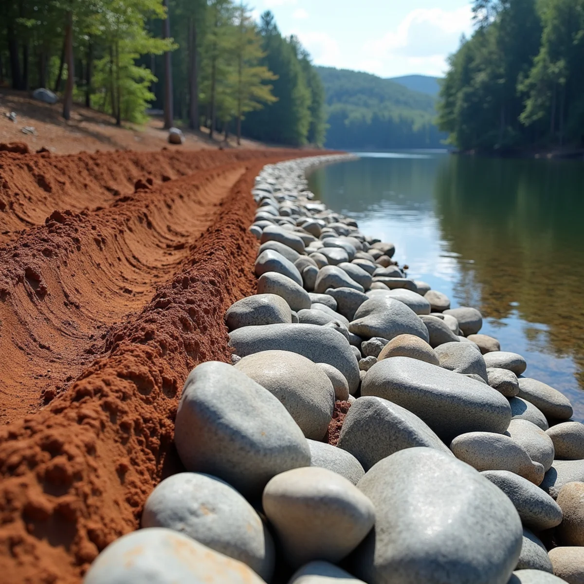 Lakefront shoreline riprap stabilization on Lake Burton, GA