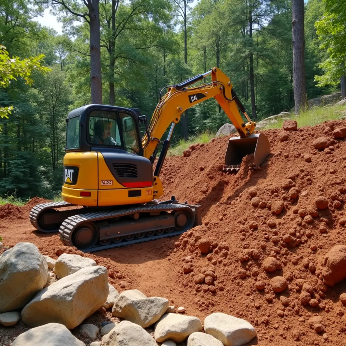 Terraced hillside excavation creating usable yard space in Cleveland, GA