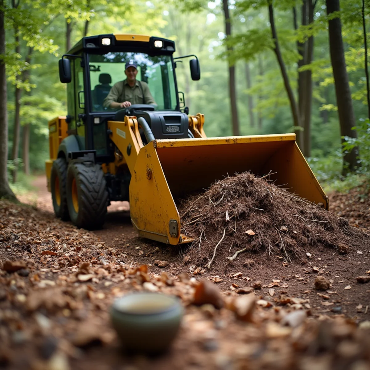 Forestry mulching clearing storm debris on a North Georgia property