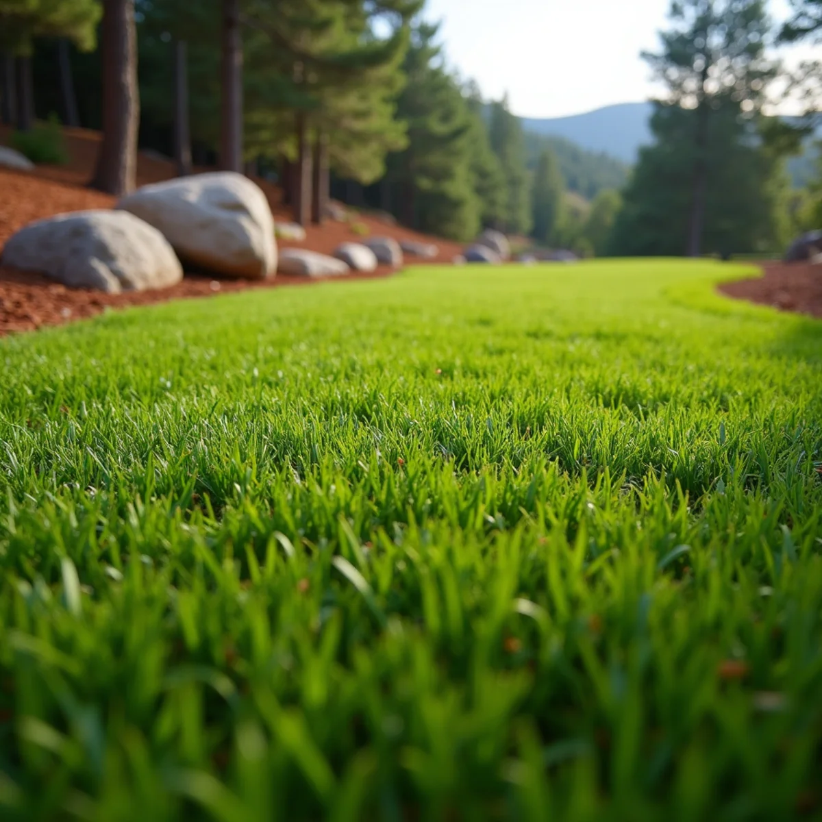 Freshly installed Zeon Zoysia sod on a graded mountain lawn