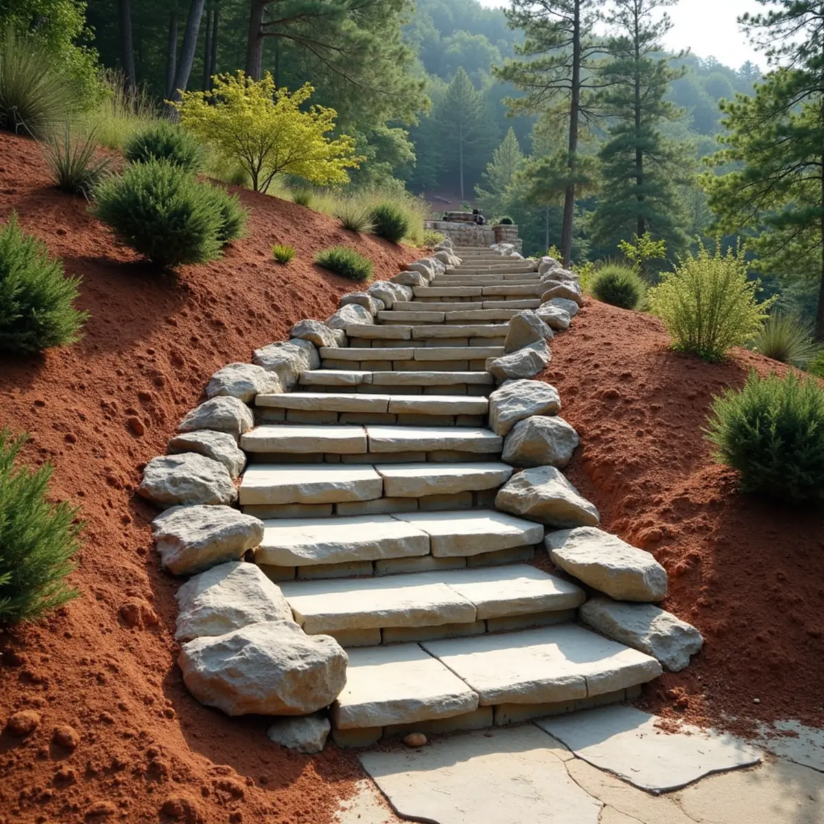 Hand-set natural stone steps on a Blue Ridge mountain estate