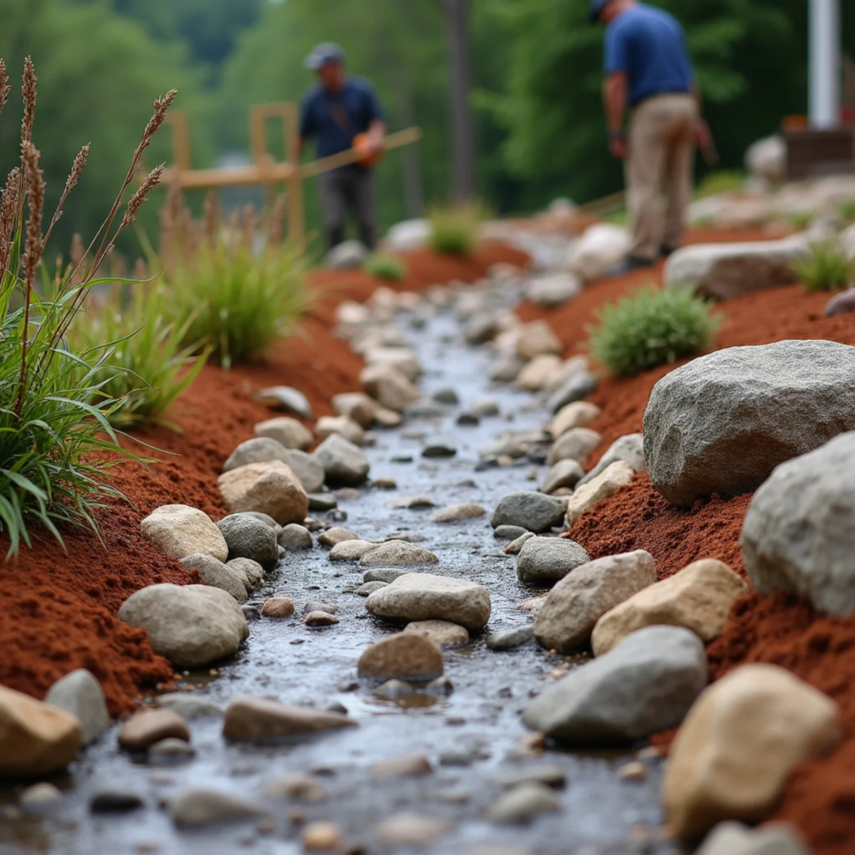 Dry creek bed drainage channel routing mountain runoff
