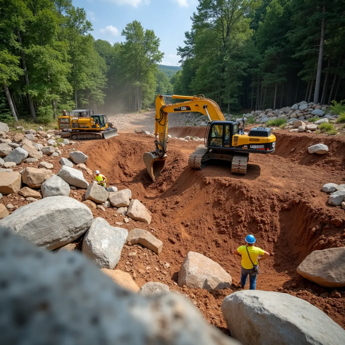 Lakefront Shoreline Collapse Shoring in progress on a North Georgia mountain property near Clarkesville