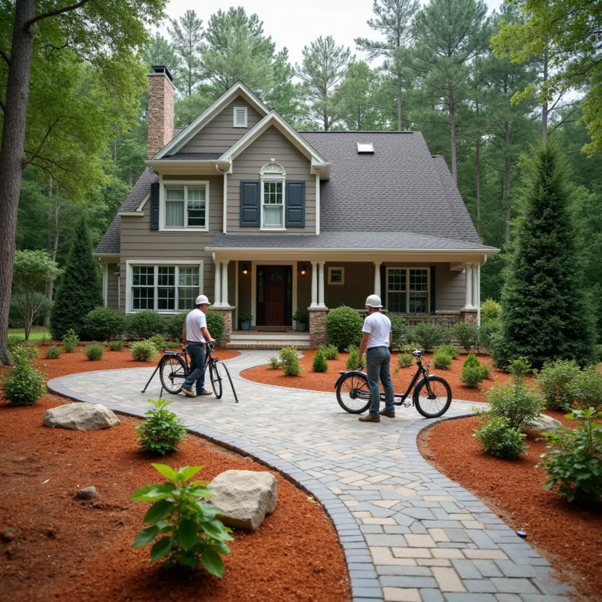 Precision paver patio and manicured lawn on a Lake Lanier estate property in Buford, GA