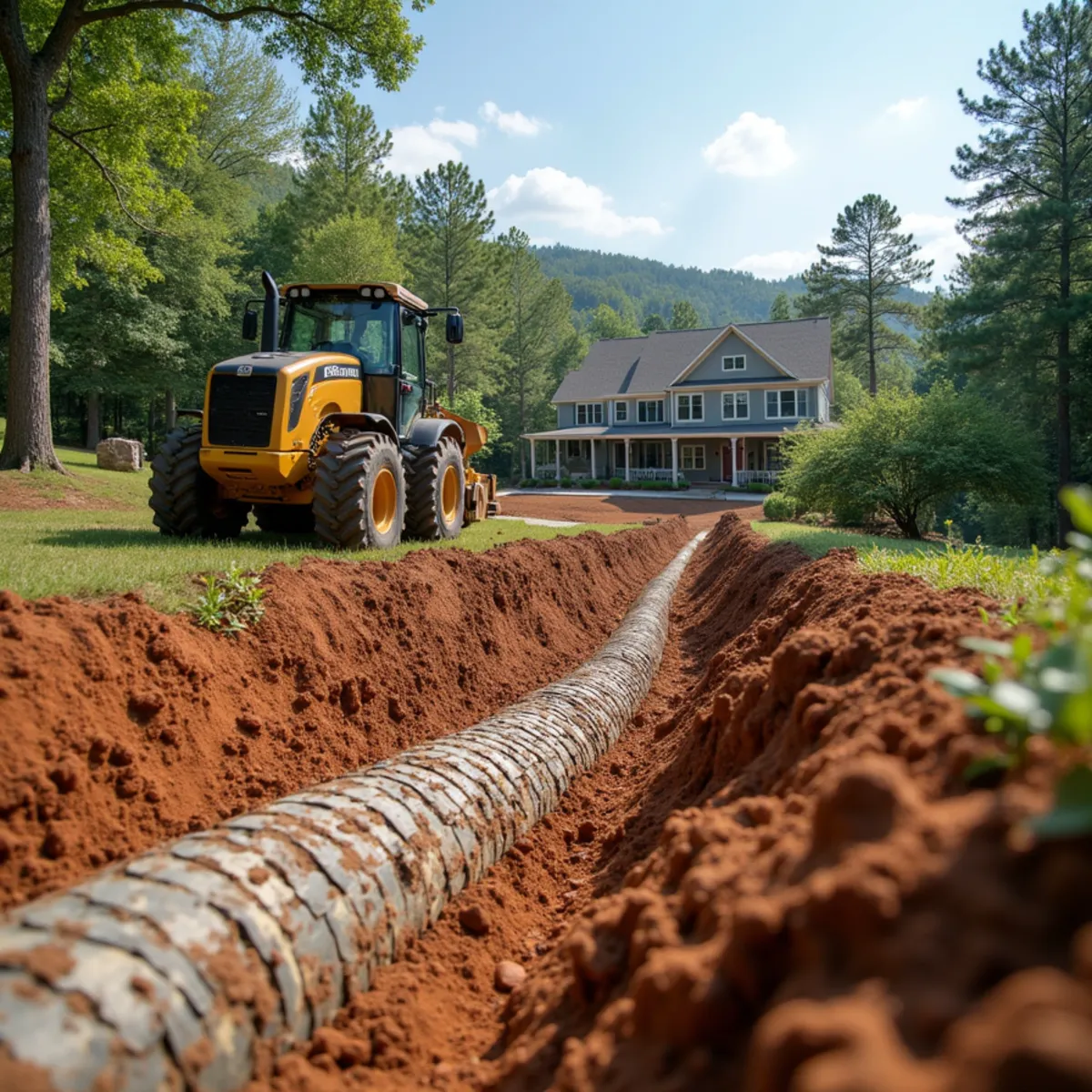 Agricultural drainage culvert and tractor-graded pasture site for new home construction near Homer, GA