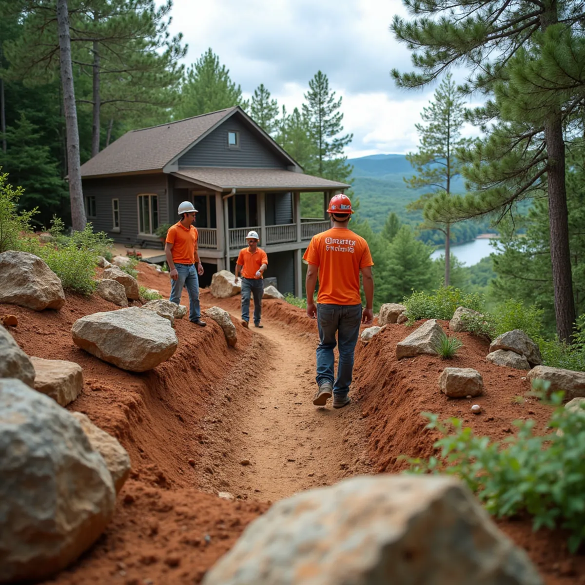 Native azalea plantings and low-impact stone shoreline stabilization on historic Lake Rabun in Lakemont, GA