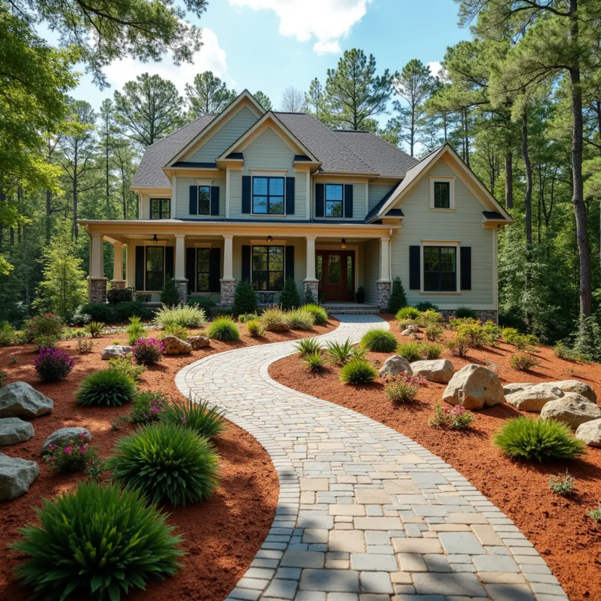 Paver walkway and freshly installed sod lawn on a residential property in Winder, GA