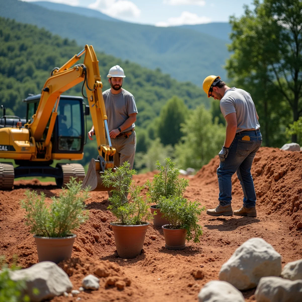 Mountain Landscape Design & Build in progress on a North Georgia mountain property near Clarkesville
