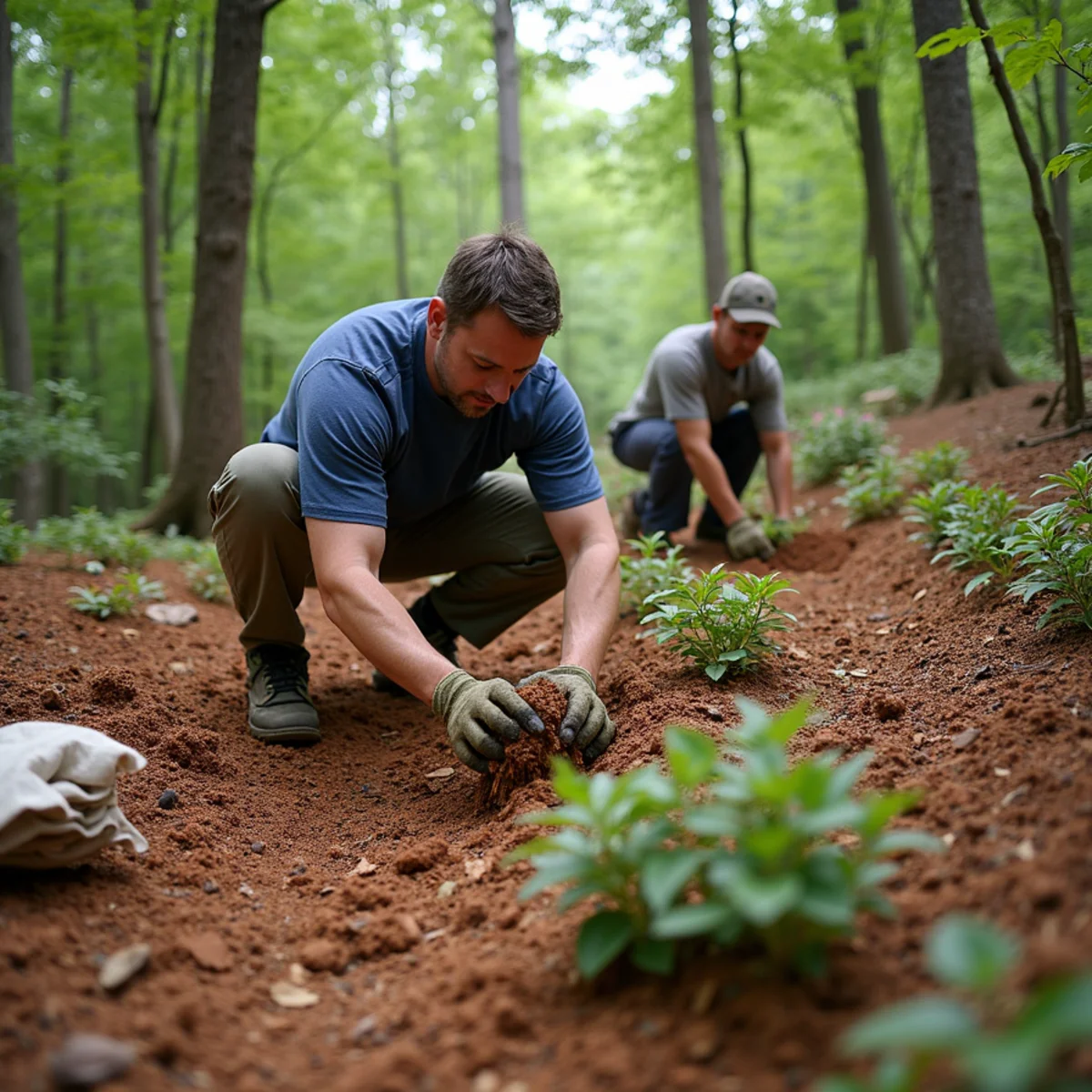 Native Mountain Rhododendron & Plantings in progress on a North Georgia mountain property near Clarkesville
