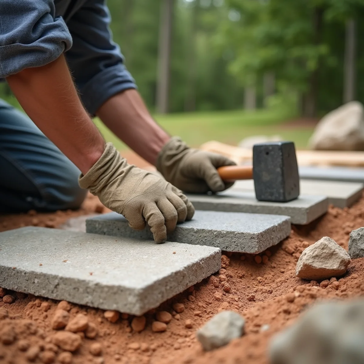 Stone Fire Pits & Flagstone Patios in progress on a North Georgia mountain property near Clarkesville